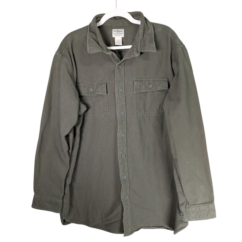 LL Bean  Chamois Shirt  Mens XXLT Olive Green Cotton Traditional Fit